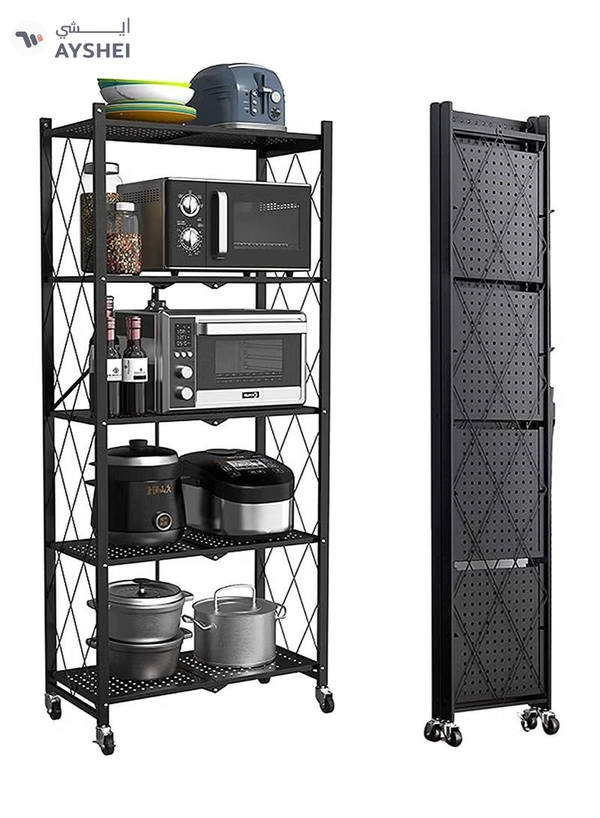 DubaiGallery 5Tier Metal Organizer Foldable Storage Shelf With Wheel For Garage Kitchen Home Laundry Bathroom