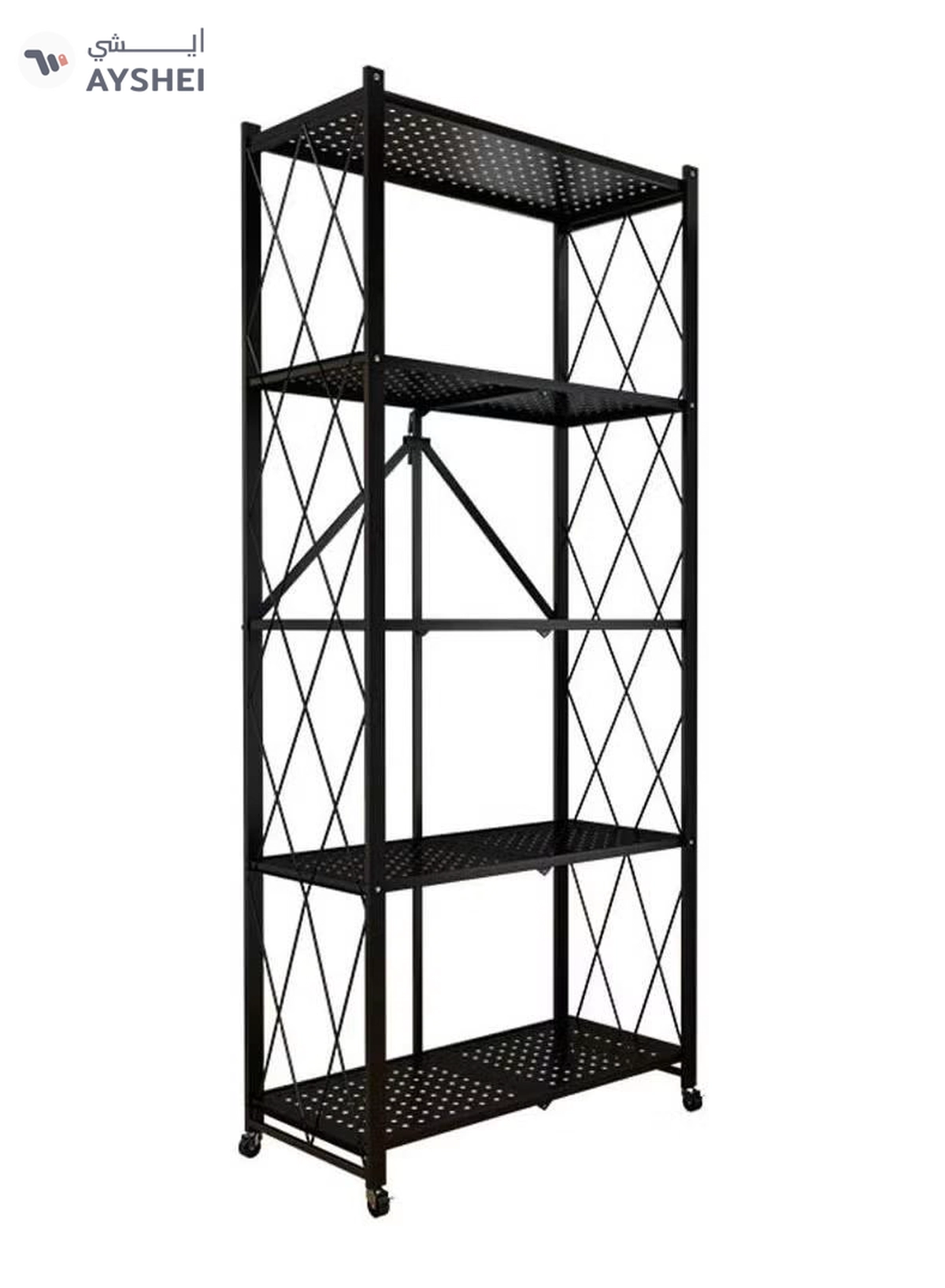DubaiGallery 5Tier Metal Organizer Foldable Storage Shelf With Wheel For Garage Kitchen Home Laundry Bathroom-1-1