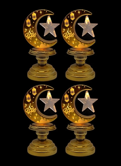 Yuwell 4 Pcs Battery Operated Ramadan Decoration Light LED Moon Stars Decoration Night Light Desk Lamp For Indoor And Outdoor Decoration Led Lamp (AAAX3 Required Not Included)-0
