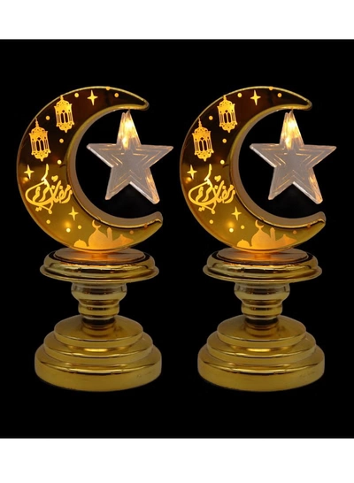 Yuwell 4 Pcs Battery Operated Ramadan Decoration Light LED Moon Stars Decoration Night Light Desk Lamp For Indoor And Outdoor Decoration Led Lamp (AAAX3 Required Not Included)-1