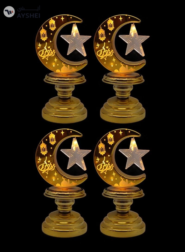 Yuwell 4 Pcs Battery Operated Ramadan Decoration Light LED Moon Stars Decoration Night Light Desk Lamp For Indoor And Outdoor Decoration Led Lamp (AAAX3 Required Not Included)
