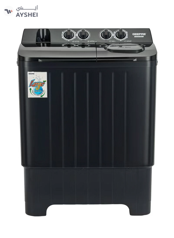 GEEPAS 9 KG Twin Tub Washing Machine | Semi-Automatic, Equipped with Big Pulsator and Spin Dry | Efficient Performance and Classic Design | Perfect for Home, Apartments, etc | 9 kg 580 W GSWM18053 Black