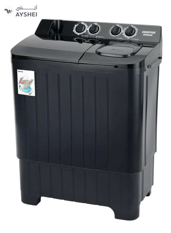 GEEPAS 9 KG Twin Tub Washing Machine | Semi-Automatic, Equipped with Big Pulsator and Spin Dry | Efficient Performance and Classic Design | Perfect for Home, Apartments, etc | 9 kg 580 W GSWM18053 Black