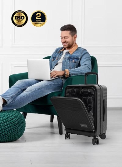 PARAJOHN FRONTARA Series Set of 2 Luggage| Small 10KG & Large 30KG ABS+Polycarbonate 8 Wheel Trolley Hardsided Travel Suitcase - BLACK-2