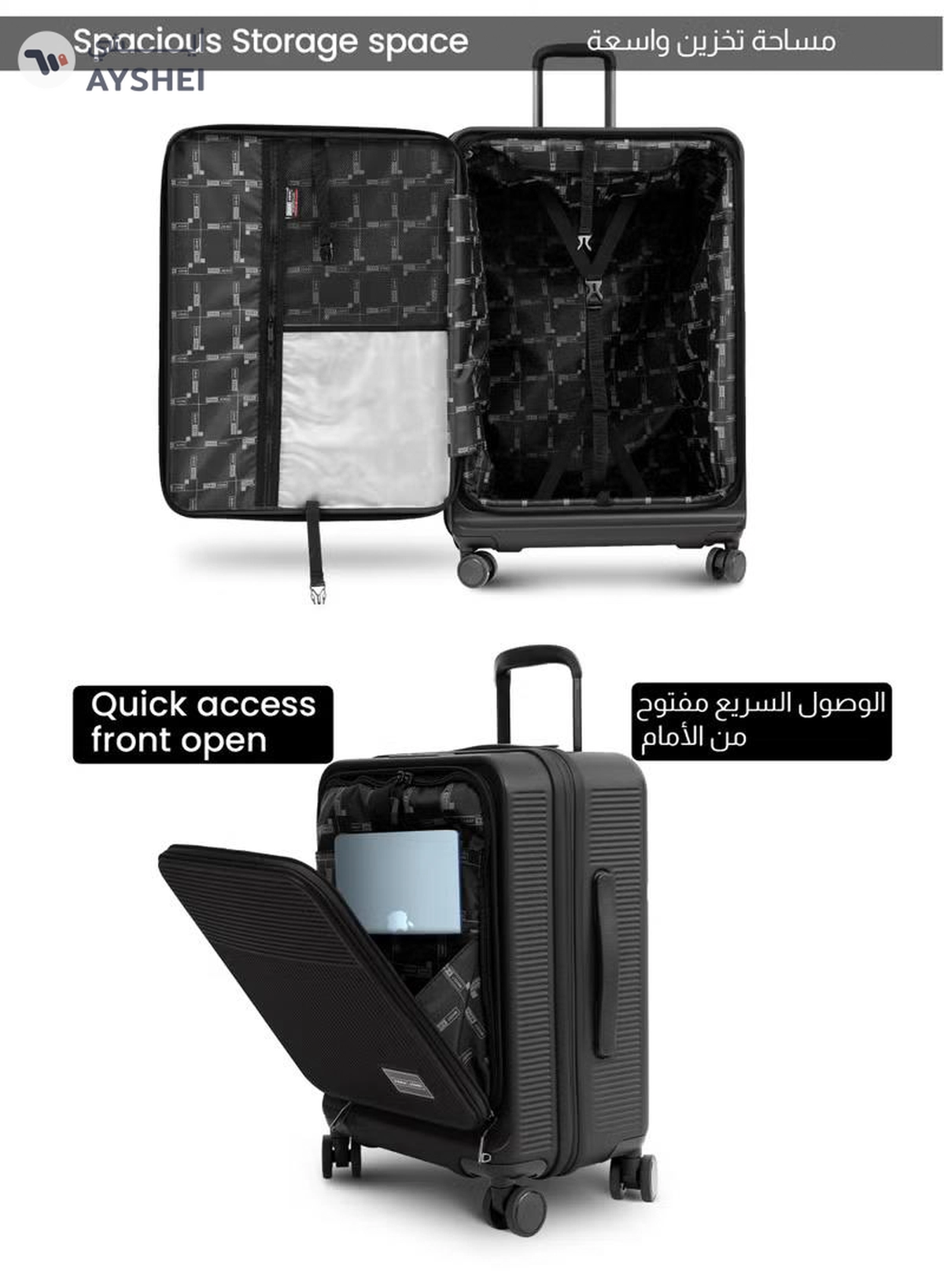 PARAJOHN FRONTARA Series Set of 2 Luggage| Small 10KG & Large 30KG ABS+Polycarbonate 8 Wheel Trolley Hardsided Travel Suitcase - BLACK-5-5