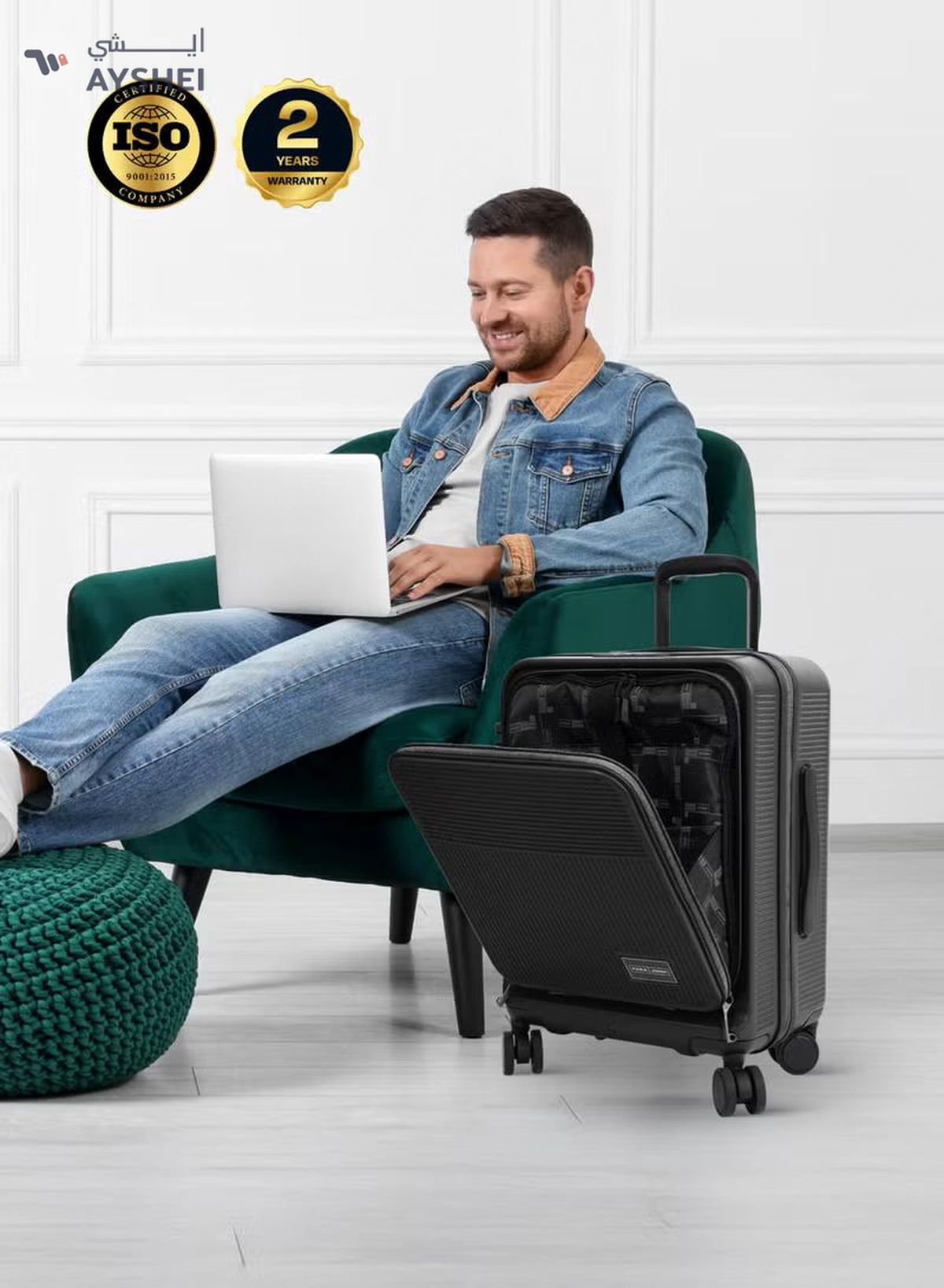 PARAJOHN FRONTARA Series Set of 2 Luggage| Small 10KG & Large 30KG ABS+Polycarbonate 8 Wheel Trolley Hardsided Travel Suitcase - BLACK-2-2