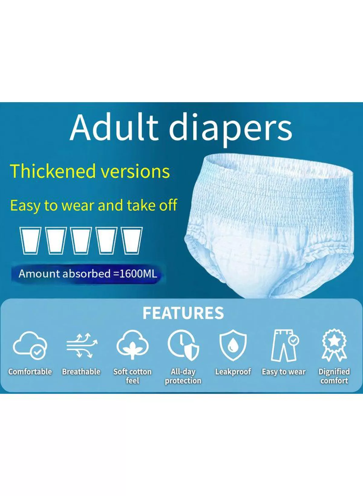 1 pack = 8 pieces, Ultra Absorbent Adult Diapers for All-Day Protection Experience enhanced absorbency and reliable leakage protection with these thickened adult diapers, thoughtfully designed for comfort, convenience, confidence, and long-lasting dryness throughout busy days and restful nights.-4-4