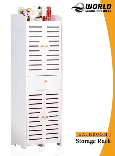 Eworld Waterproof White PVC Floor Cabinet Organizer, Stylish Storage Solution Featuring Shelves-0