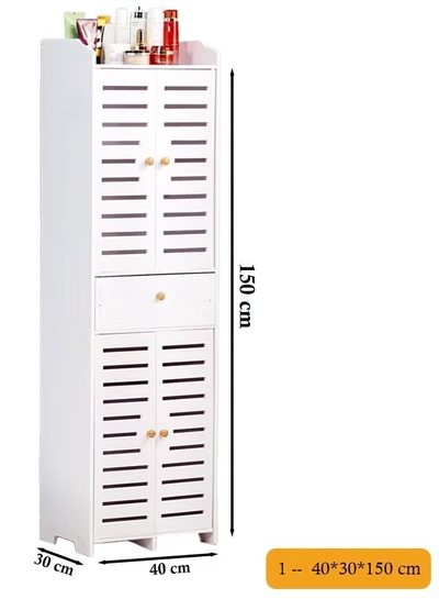 Eworld Waterproof White PVC Floor Cabinet Organizer, Stylish Storage Solution Featuring Shelves-1