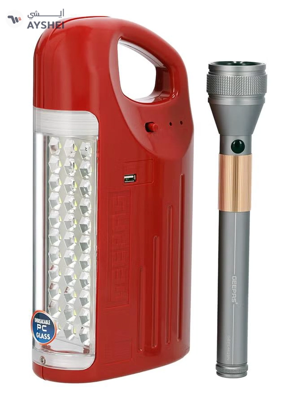 GEEPAS 2 in 1 Rechargeable LED Emergency Lantern & Flashlight Red/Black 2.25kg