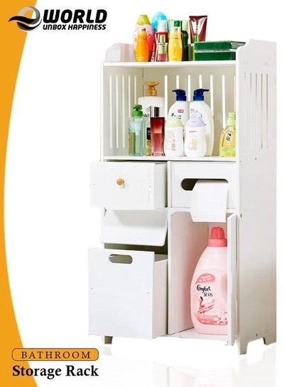 Eworld Waterproof White PVC Floor Cabinet Organizer, Stylish Storage Solution Featuring Shelves-0