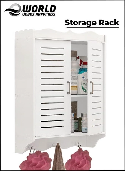 Eworld Premium Plastic Wall-Mounted Bathroom Cabinet with Doors-0