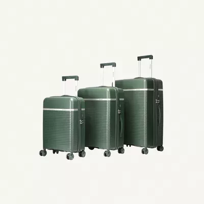 British Traveller 3-Piece Polypropylene Luggage Set | 20”, 24”, 28” Lightweight Suitcases with 360° Spinner Wheels, TSA Lock, Water & Scratch Resistant | Durable Hard Shell Trolley Bags with Telescopic Handle - Green-0
