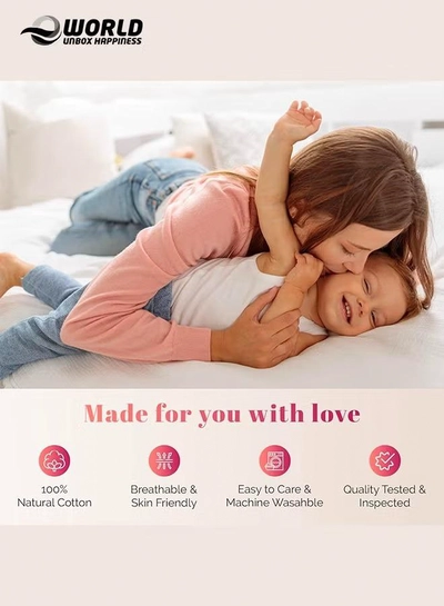 Eworld 3-Piece Cream Cotton Fitted Bedsheet Set Includes 1 Deep-Pocket Sheet and 2 Pillow Covers-3