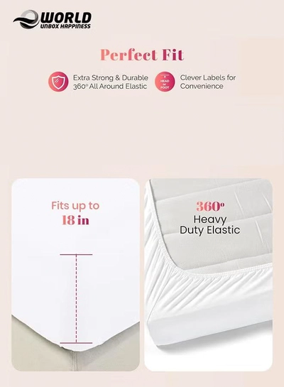 Eworld 3-Piece Cream Cotton Fitted Bedsheet Set Includes 1 Deep-Pocket Sheet and 2 Pillow Covers-4