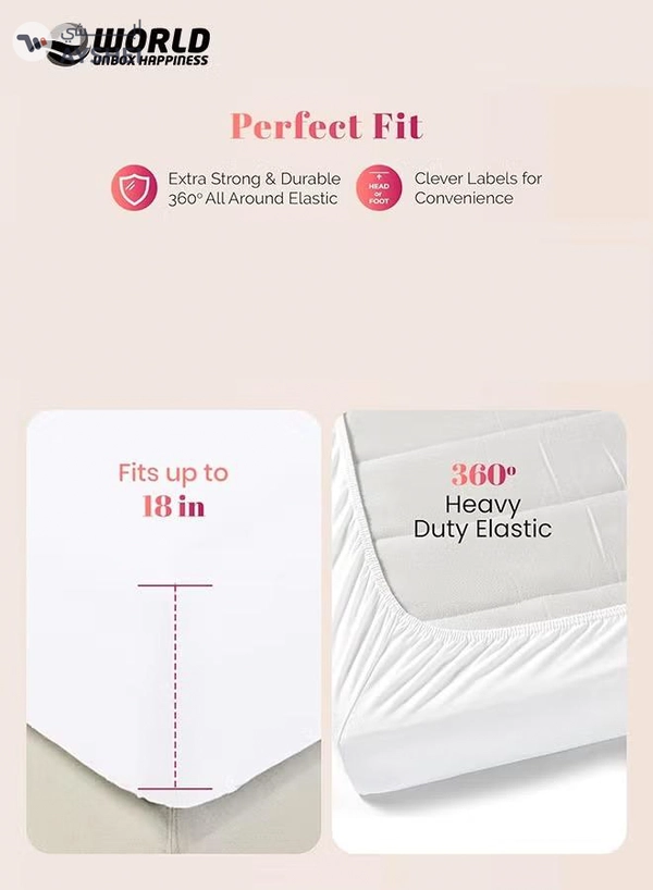 Eworld 3-Piece Cream Cotton Fitted Bedsheet Set Includes 1 Deep-Pocket Sheet and 2 Pillow Covers