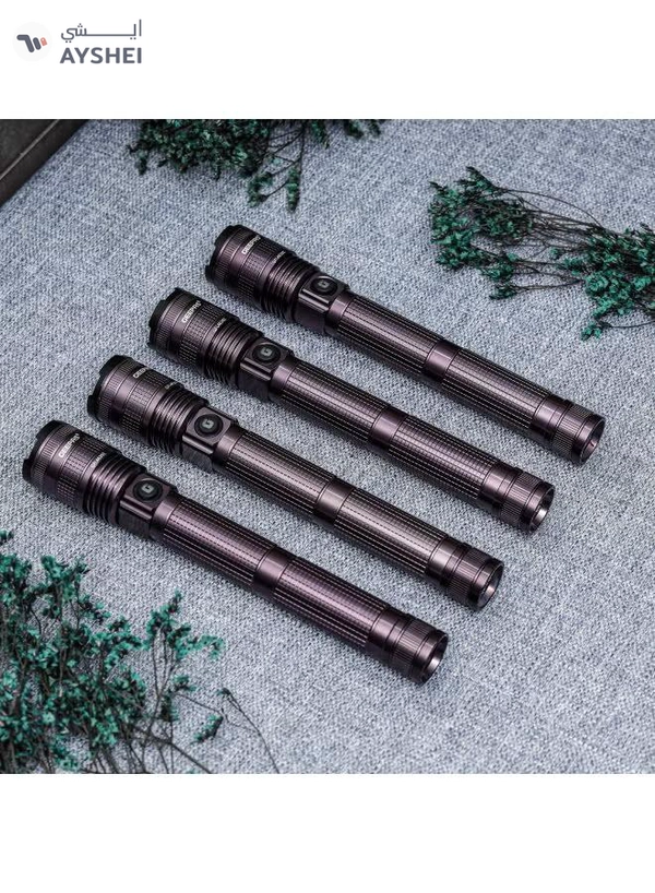 GEEPAS Zoomable LED Flashlight Pack of 4 | 7W Laser High-Power LEDs| 5000mAh Battery10 Hours Continuous Working with Aluminum Alloy Housing| Type C Charging GFL4639N Black 29cm