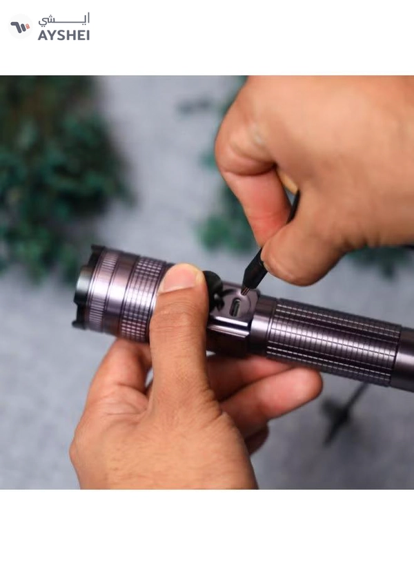 GEEPAS Zoomable LED Flashlight Pack of 4 | 7W Laser High-Power LEDs| 5000mAh Battery10 Hours Continuous Working with Aluminum Alloy Housing| Type C Charging GFL4639N Black 29cm