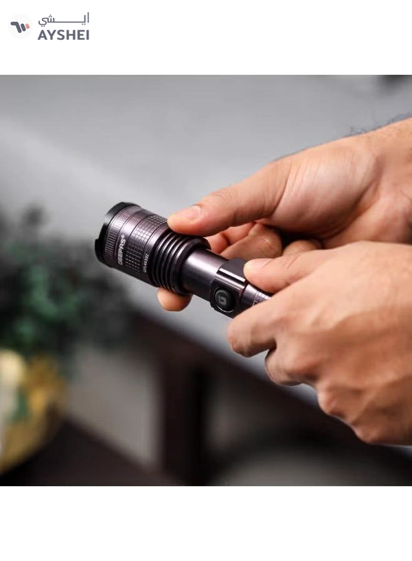 GEEPAS Zoomable LED Flashlight Pack of 4 | 7W Laser High-Power LEDs| 5000mAh Battery10 Hours Continuous Working with Aluminum Alloy Housing| Type C Charging GFL4639N Black 29cm