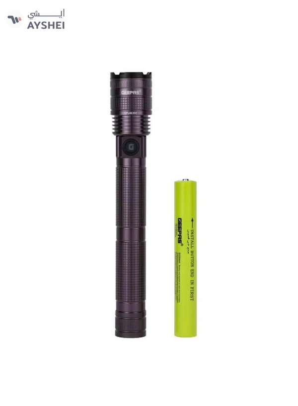 GEEPAS Zoomable LED Flashlight Pack of 4 | 7W Laser High-Power LEDs| 5000mAh Battery10 Hours Continuous Working with Aluminum Alloy Housing| Type C Charging GFL4639N Black 29cm