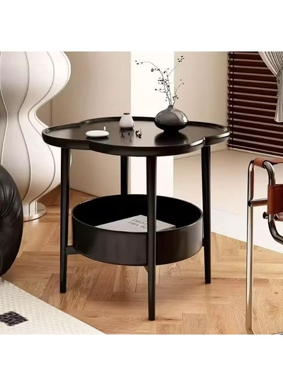 DubaiGallery Multi-Purpose Metal Side Table with Smooth Tray Top and Bottom Storage Basket, Compact Round Design, Ideal for Living Room, Bedroom, Office, Balcony or Small Spaces-1