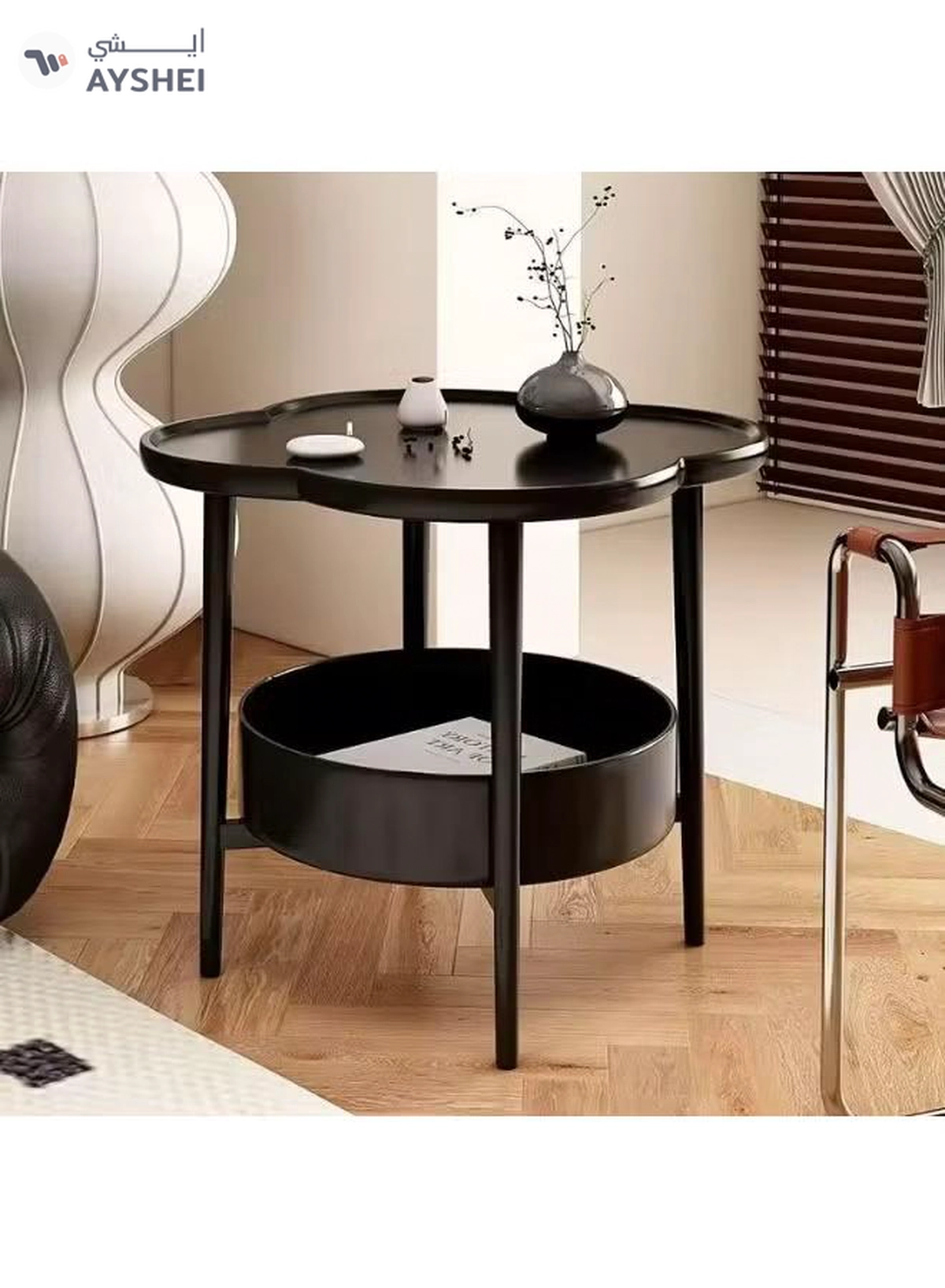 DubaiGallery Multi-Purpose Metal Side Table with Smooth Tray Top and Bottom Storage Basket, Compact Round Design, Ideal for Living Room, Bedroom, Office, Balcony or Small Spaces-1-1