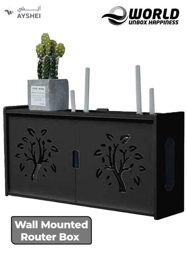 Eworld Stylish Wall-Mounted Router Rack for Wi-Fi Router, Set-Top Box, Light Cat Box, and More