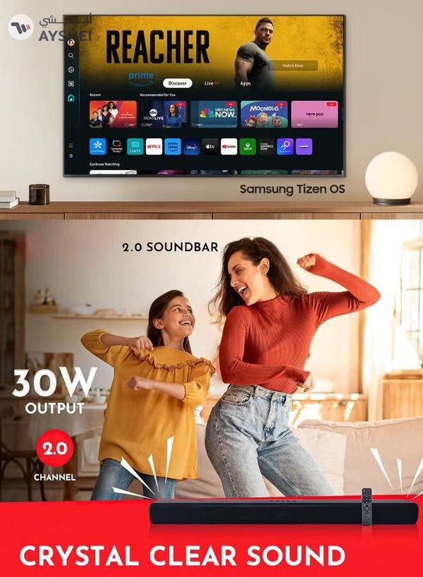 Samsung 55-Inch QLED 4K Q60D Tizen OS Smart TV with HDR10+, 4K Upscaling, AirSlim Design With 2.0 Channel Soundbar 30W, HDMI ARC, Bluetooth, USB, MP3, FM Station 55Q60D+SOUNDBAR Black