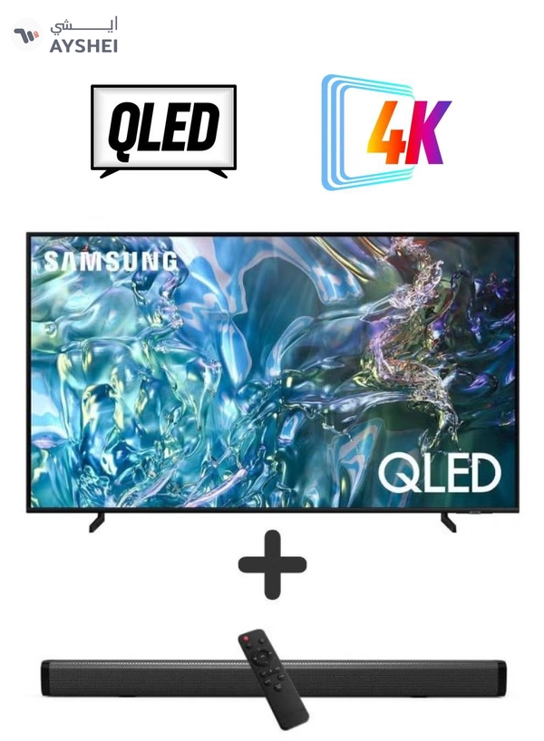 Samsung 55-Inch QLED 4K Q60D Tizen OS Smart TV with HDR10+, 4K Upscaling, AirSlim Design With 2.0 Channel Soundbar 30W, HDMI ARC, Bluetooth, USB, MP3, FM Station 55Q60D+SOUNDBAR Black