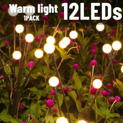 12LED SOLAR FIREFLY LIGHTS, OUTDOOR DECORATIVE LIGHTS WARM WHITE-0