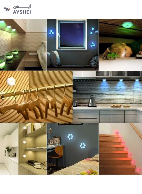 Yuwell Pack Of 6 Pcs RGB LED Wall Light With Remote Control Wireless LED Cabinet Light With Adjustable Brightness and Color Function Suitable For Kitchen, Bedroom, Study Room And Living Room