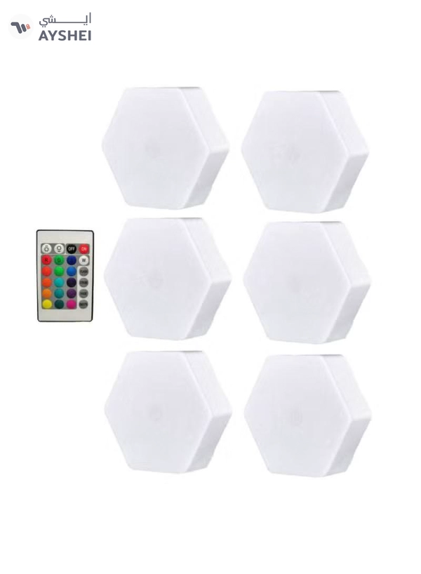 Yuwell Pack Of 6 Pcs RGB LED Wall Light With Remote Control Wireless LED Cabinet Light With Adjustable Brightness and Color Function Suitable For Kitchen, Bedroom, Study Room And Living Room