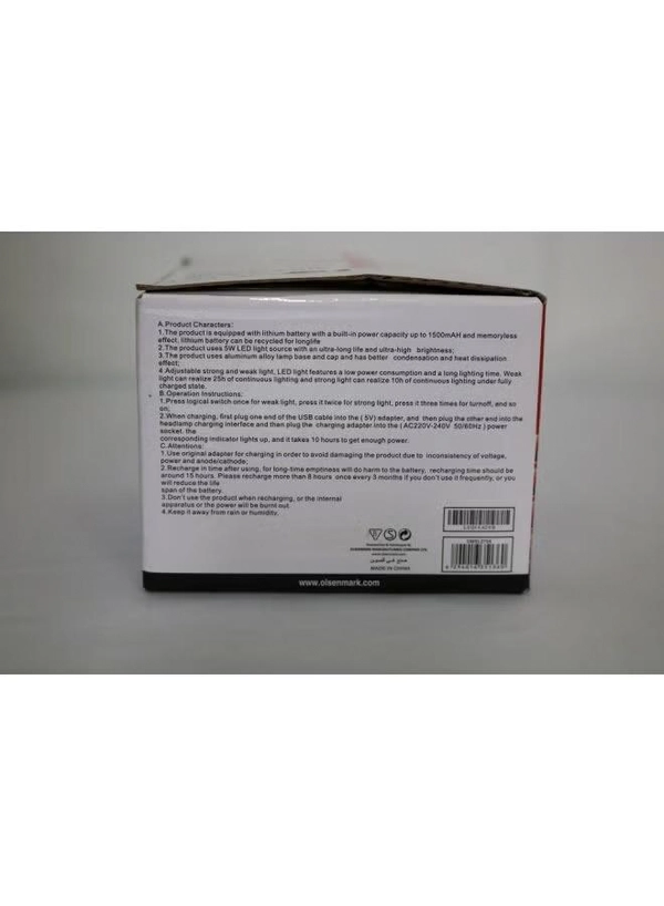 Olsenmark Rechargeable Head Light Black