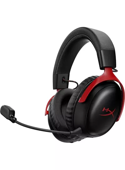 HyperX Cloud III S Wireless Gaming Headphones, 53mm Angled Drivers, Memory Foam Padding, Premium Leatherette Surface, Electret Condenser Microphone, Polar Pattern - Black/Red | A59Z0AA-0