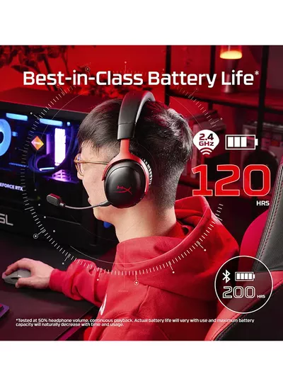 HyperX Cloud III S Wireless Gaming Headphones, 53mm Angled Drivers, Memory Foam Padding, Premium Leatherette Surface, Electret Condenser Microphone, Polar Pattern - Black/Red | A59Z0AA-7