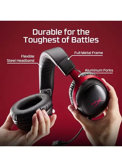 HyperX Cloud III S Wireless Gaming Headphones, 53mm Angled Drivers, Memory Foam Padding, Premium Leatherette Surface, Electret Condenser Microphone, Polar Pattern - Black/Red | A59Z0AA-5