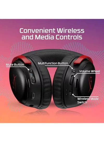 HyperX Cloud III S Wireless Gaming Headphones, 53mm Angled Drivers, Memory Foam Padding, Premium Leatherette Surface, Electret Condenser Microphone, Polar Pattern - Black/Red | A59Z0AA-3