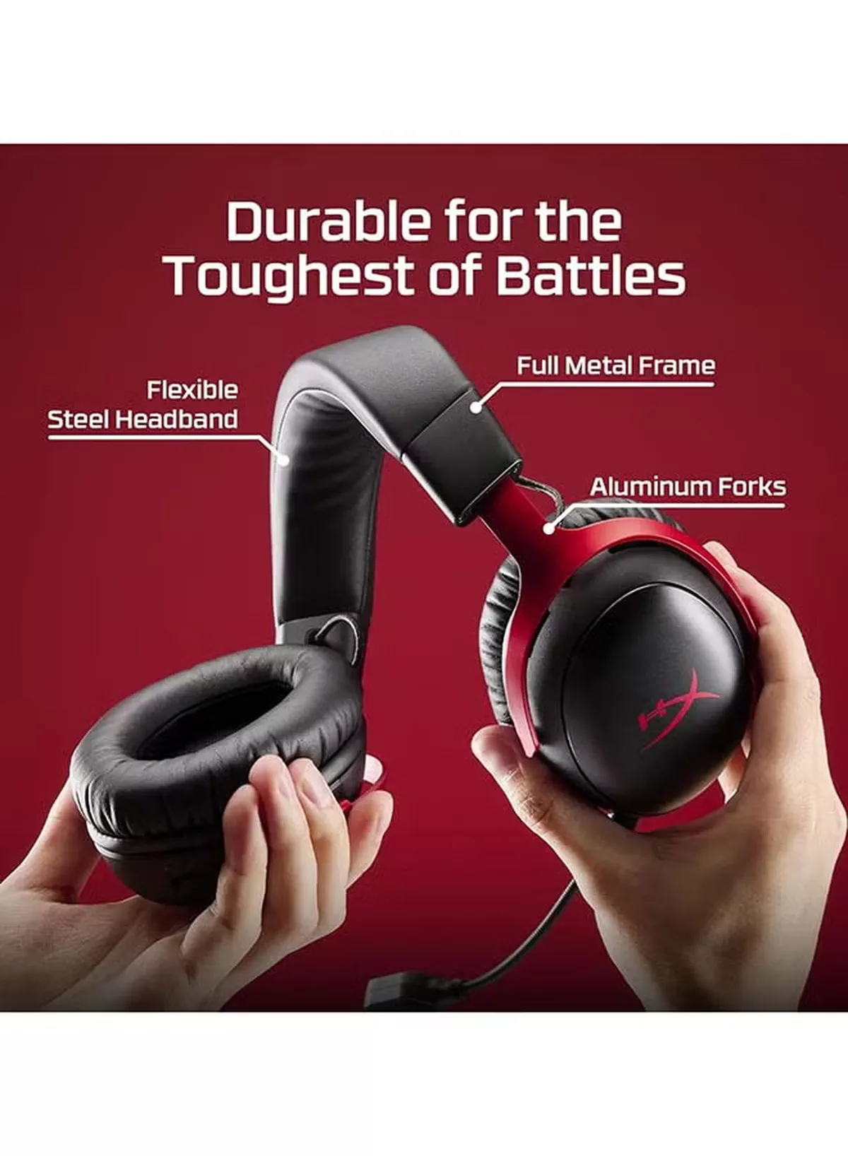 HyperX Cloud III S Wireless Gaming Headphones, 53mm Angled Drivers, Memory Foam Padding, Premium Leatherette Surface, Electret Condenser Microphone, Polar Pattern - Black/Red | A59Z0AA-5-5
