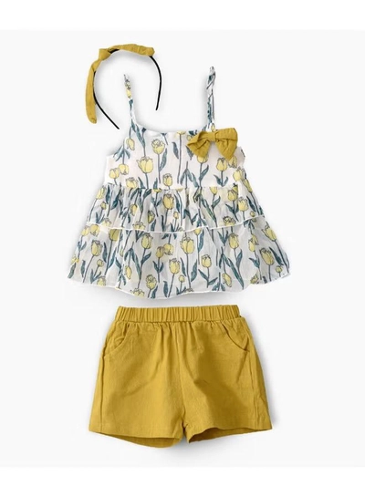  babyqlo Printed Spaghetti Top And Shorts With Headband Set Multicolour-0