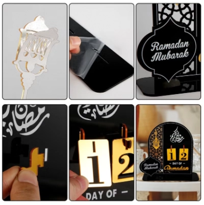 Eworld Ramadan Wooden Advent Calendar, Elegant Countdown Decoration -4