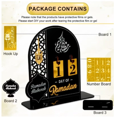 Eworld Ramadan Wooden Advent Calendar, Elegant Countdown Decoration -5