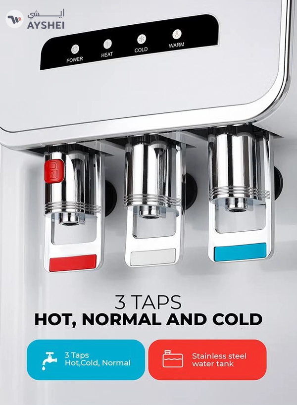GEEPAS Hot and Cold Water Dispenser with Refrigerator- 3 Taps, Stainless Steel Tank/ Child Lock, Perfect for Home, School, Apartments, Office, etc. GWD17024 WHITE