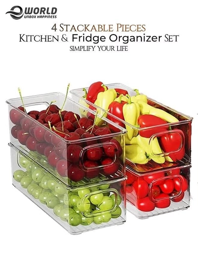Eworld Sets of 4 Stackable Fridge Storage Bins Set, Organize Refrigerators, Freezers, Kitchen-0