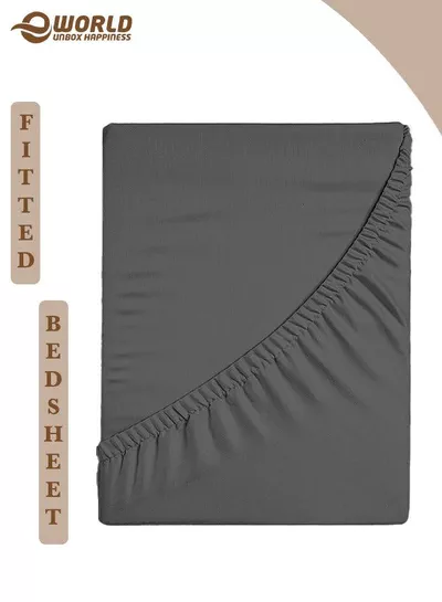 Grey Microfiber Fitted Bedsheet with Deep Pocket for a Snug Fit, Breathable, Machine Washable for Optimal Protection, Available in King, Queen and Single Sizes, Without Pillow Cover-0