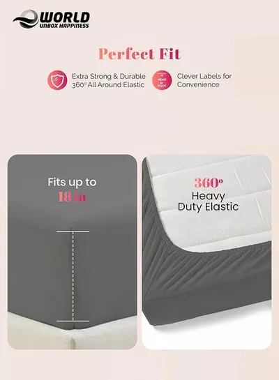 Grey Microfiber Fitted Bedsheet with Deep Pocket for a Snug Fit, Breathable, Machine Washable for Optimal Protection, Available in King, Queen and Single Sizes, Without Pillow Cover-3