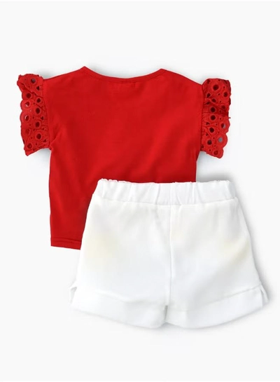 Babyqlo Flared Sleeves T-Shirt And Shorts Set Red/White-0