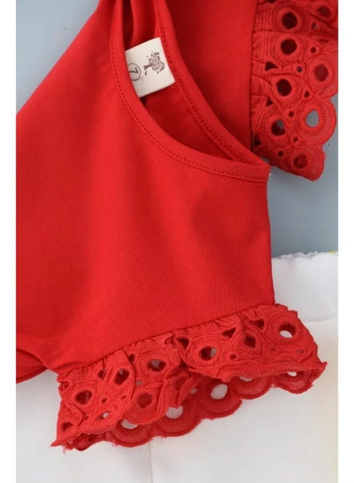 Babyqlo Flared Sleeves T-Shirt And Shorts Set Red/White-2