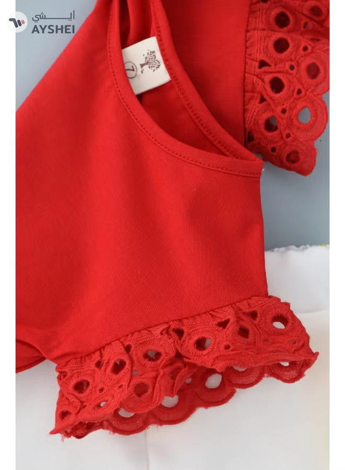 Babyqlo Flared Sleeves T-Shirt And Shorts Set Red/White-2-2