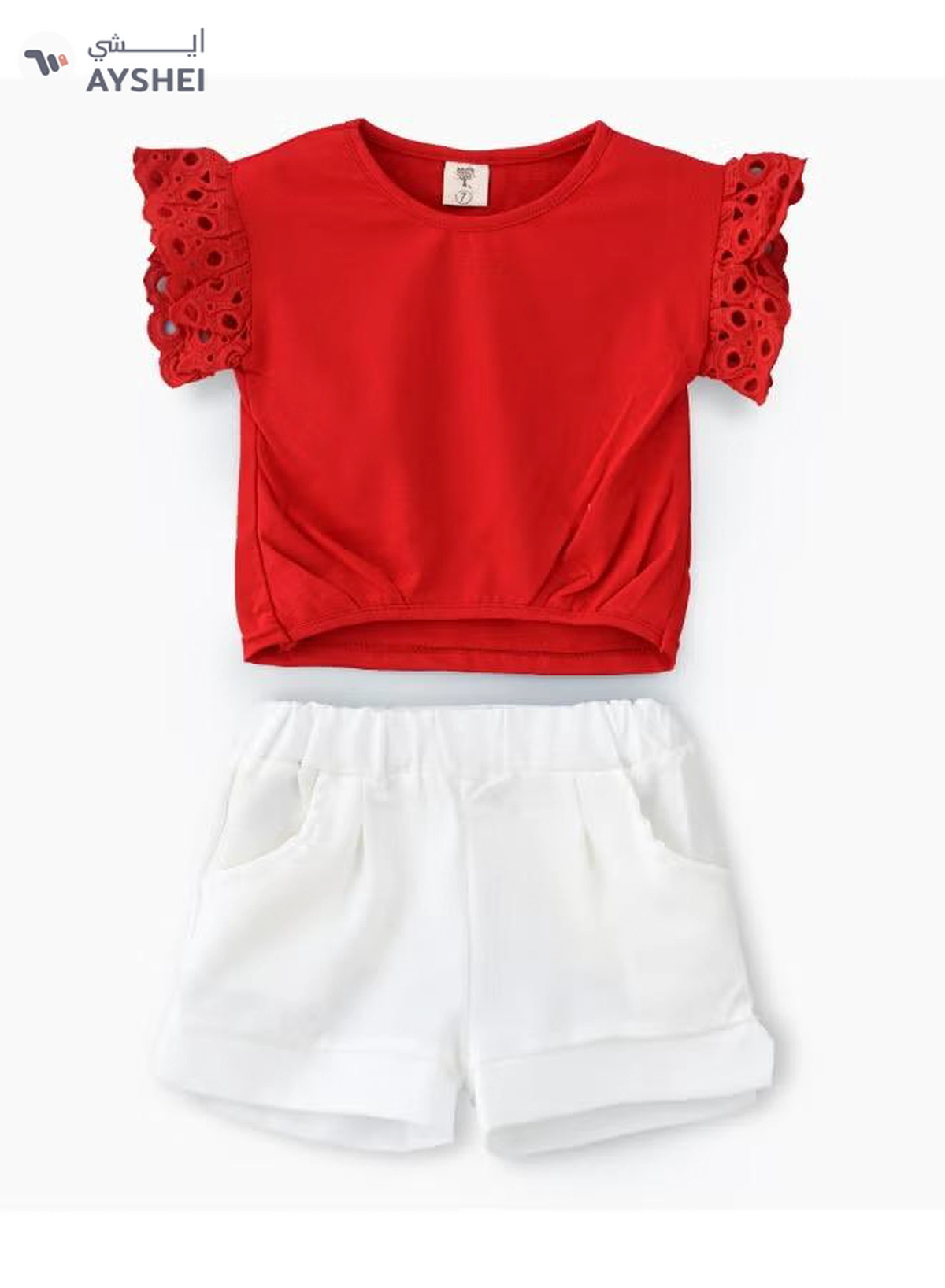 Babyqlo Flared Sleeves T-Shirt And Shorts Set Red/White-3-3