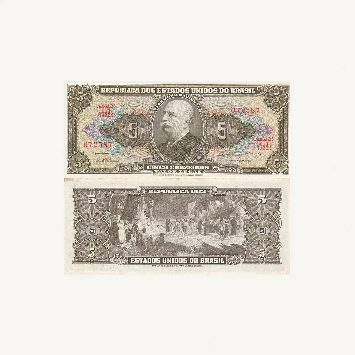 BRAZIL 5 CRUZEIROS BANKNOTE 1964-2-2
